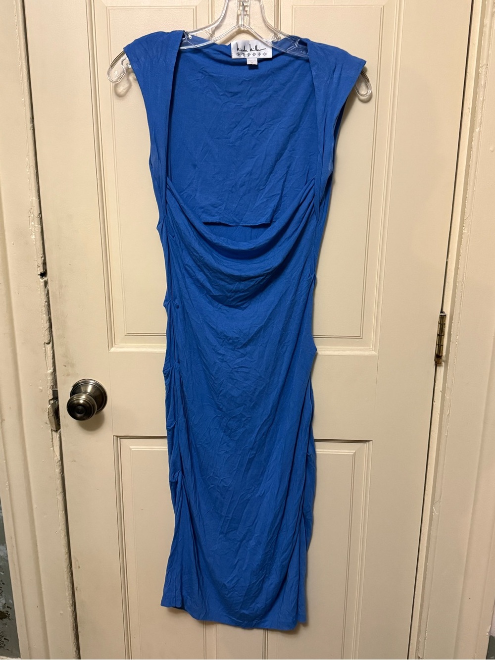 EUC slinky bodycon dress Nicole Miller Studio blue purple medium rayon spandex
